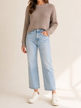 Urban Outfitters Taupe Cropped Ribbed Knit Sweater Size Small Neutral Cozy